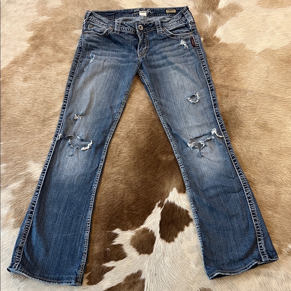 Silver Jeans Distressed Blue Jeans 27x33